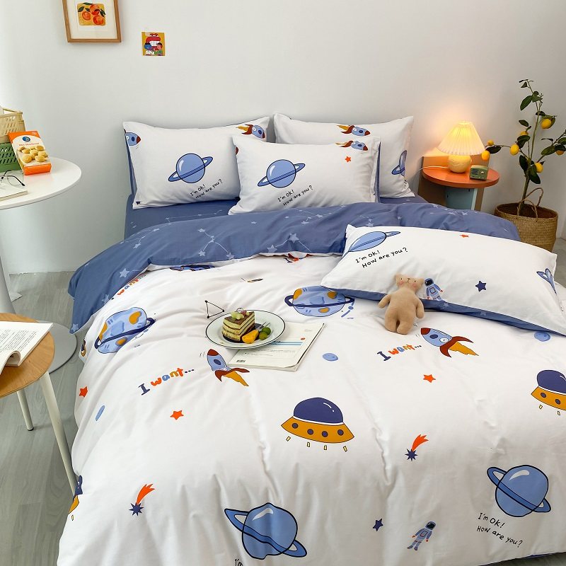 Four seasons pure cotton cartoon bedding four-piece set boy's bed linen cotton children's bed quilt cover 3-piece set