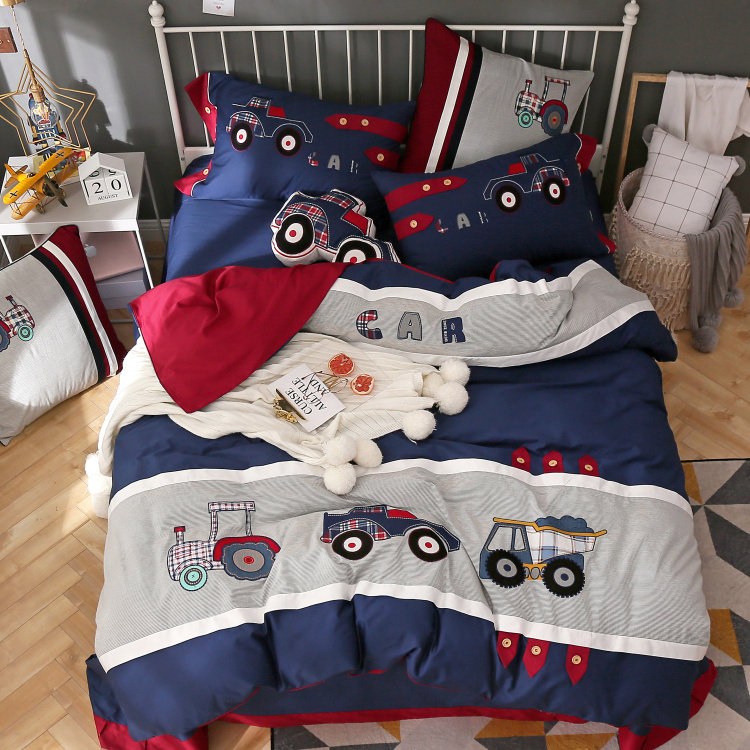 Cartoon embroidery craft model cotton four-piece car three-piece children's bedding boy 1 5m