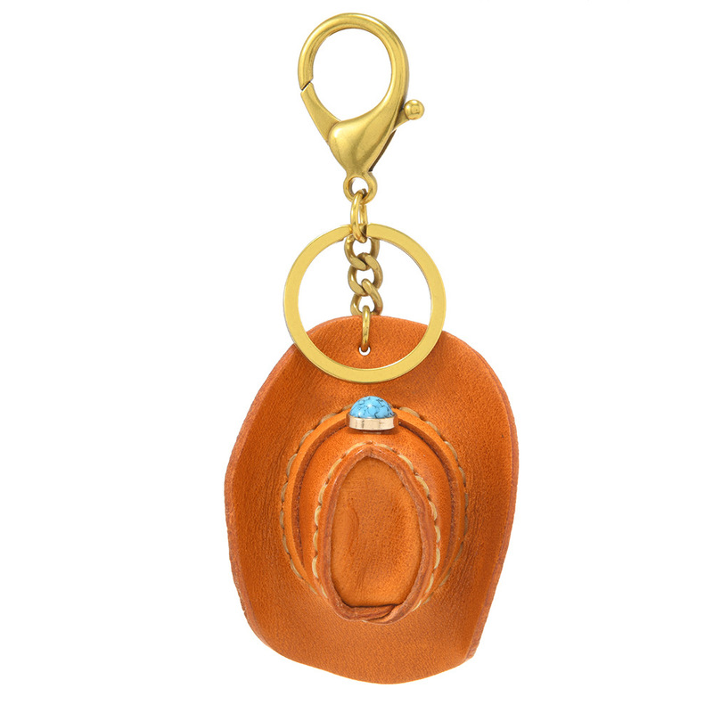 European and American Retro Cowboy Hat Leather Keychain Creative Bag Pendant Cross-Border New Handmade Leather Keychain Accessory