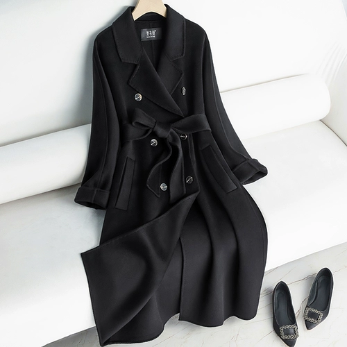 Двусторонное кашемировое длинное элитное демисезонное шерстяное шерстяное пальто, средней длины