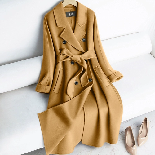 Двусторонное кашемировое длинное элитное демисезонное шерстяное шерстяное пальто, средней длины