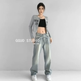 Светлые осенние джинсы, дизайнерские штаны, в американском стиле, тренд сезона, высокая талия, свободный прямой крой