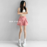 Летняя розовая джинсовая юбка, юбка в складку, высокая талия, А-силуэт