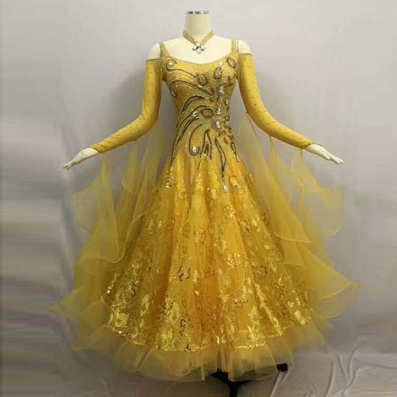 Modern dance national standard dance competition skirt performance skirt dress nylon with organza plus diamond ribbon can be returned in stock