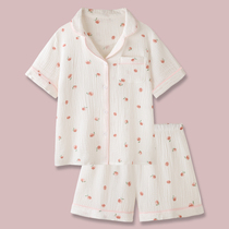 White peaches as bubble water ~ Japanese ins Wind cotton gauze pajamas womens summer shorts sweet student home clothes