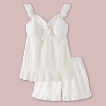 Pure wind Japanese fresh and sweet cotton pajamas womens summer new with chest pad bar Sling home clothes