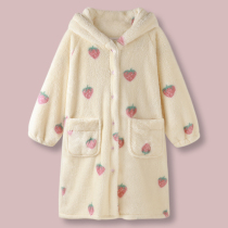 〖 Cute fed strawberry] Japanese icons for pajamas chun qiu kuan female winter coral fleece warm thickened new robe