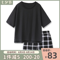 SUNNY recommends black plaid couple pure cotton pajamas for men and women spring and summer short-sleeved mens home service suit