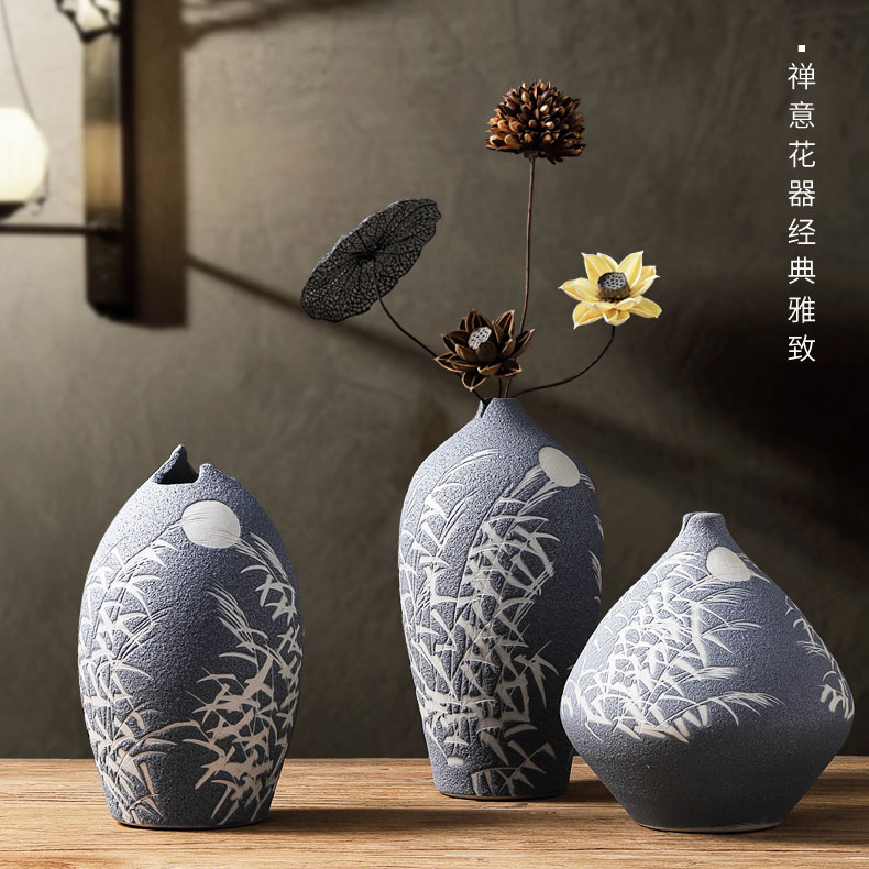 Jingdezhen ceramic TV ark, decorative vase bamboo living room decoration flower arranging creative Chinese style household furnishing articles