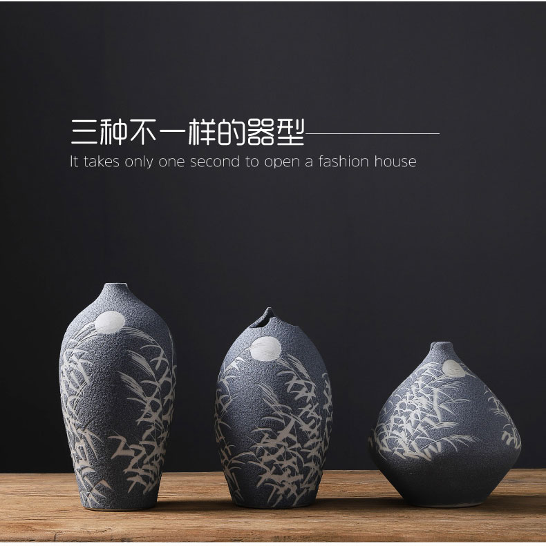 Jingdezhen ceramic TV ark, decorative vase bamboo living room decoration flower arranging creative Chinese style household furnishing articles