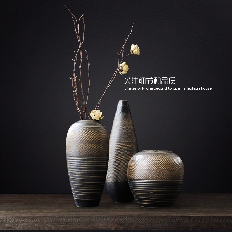 New Chinese style table sitting room put dry flower vase furnishing articles decorations ceramic flower arranging ceramic decoration creative move