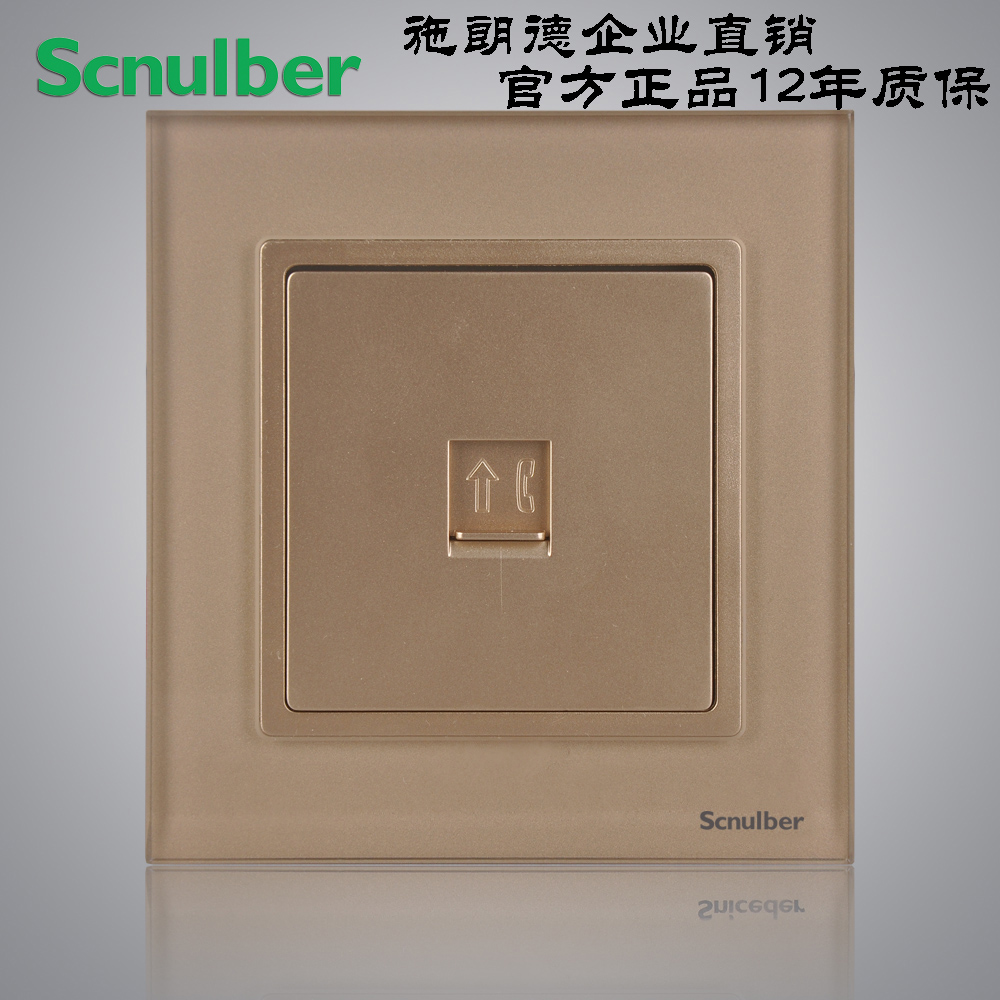 Golden tempered glass panel 86 type four-core TEL wall phone switch socket telephone line socket panel