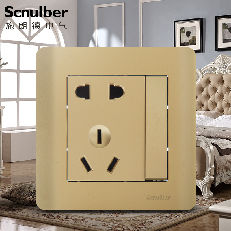 Schrande Champagne Gold Band Switch Socket Single Link Open Five 5 Holes Single Double Cut 1 open 5 holes 86 Type