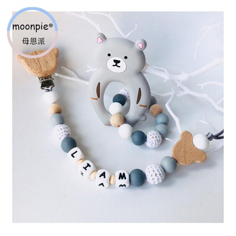 moonpie baby anti-drop chain baby custom name anti-off chain device silicone nipple chain silicone toothpick molar