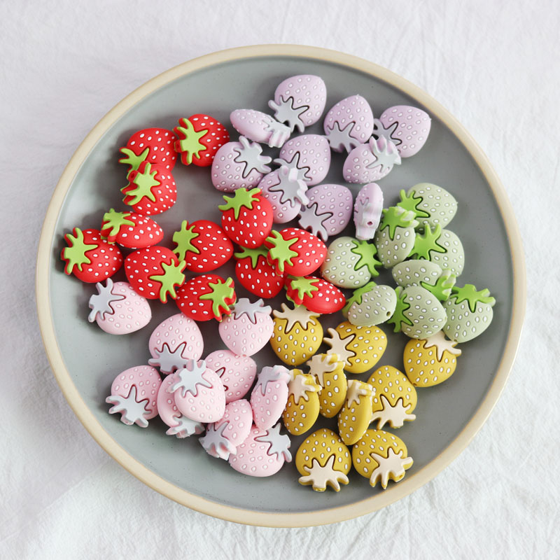 Super cute little strawberry bites silicone bead tooth rubber bead Tooth Gum Accessories Baby Bite 