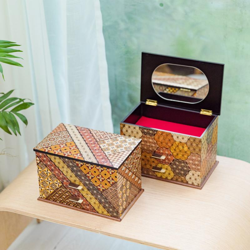 Japan Import Consignment Wood Fine Work 7 Inch 3 Layers of Accessories Jewellery Cabinet Handmade Solid Wood Parquet Day Style Tabletop Intake Cabinet