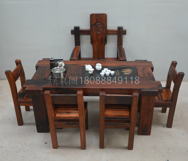 Old boat wood tea table and chairs Combined villa tea room Creative tea table antique Gongfu tea table Chinese living room modern furniture