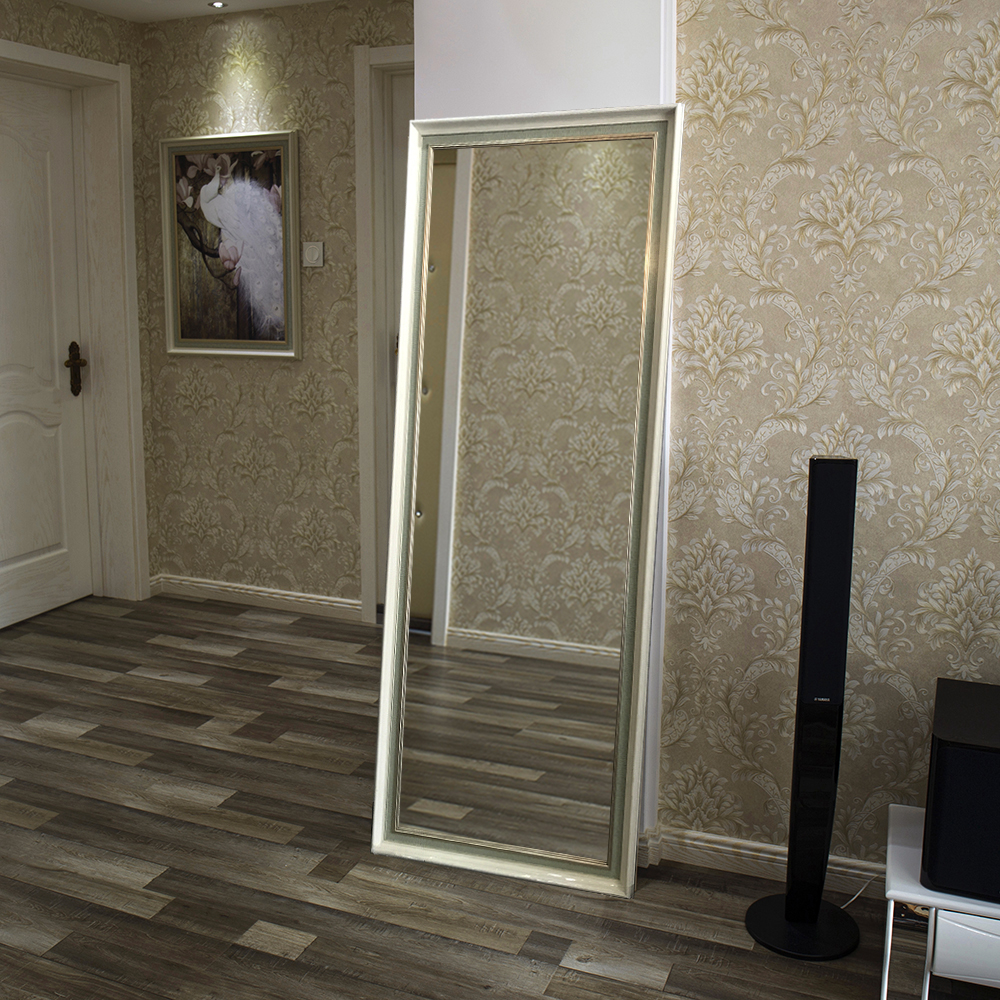 Square super silver mirror full body floor wall hanging wall brown green imitation solid wood European style full body mirror delivery to the home