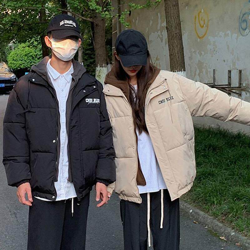 美式假两件连帽羽绒棉服女冬季2024新款加厚韩版棉衣面包服外套潮