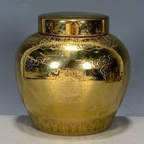 Antique porcelain European return gilt poetry book ritual music text pattern Tianzi jar lid jar tea jar old goods collection