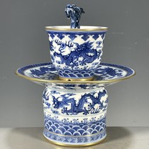 Antique porcelain supplies old goods collection exquisite package blue and white gold dragon pattern gongdao cup made in the Qianlong period of the Qing Dynasty