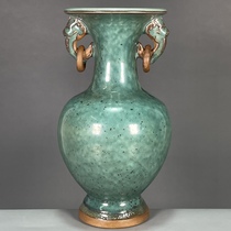 Overseas returned antiques antiques porcelain supplies old goods collections authentic Jun porcelain kiln glaze binaural vase ornaments