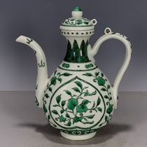 Ming Dynasty Xuande year green glaze three-grain holding pot pure hand-painted all-American old porcelain antique antique collection