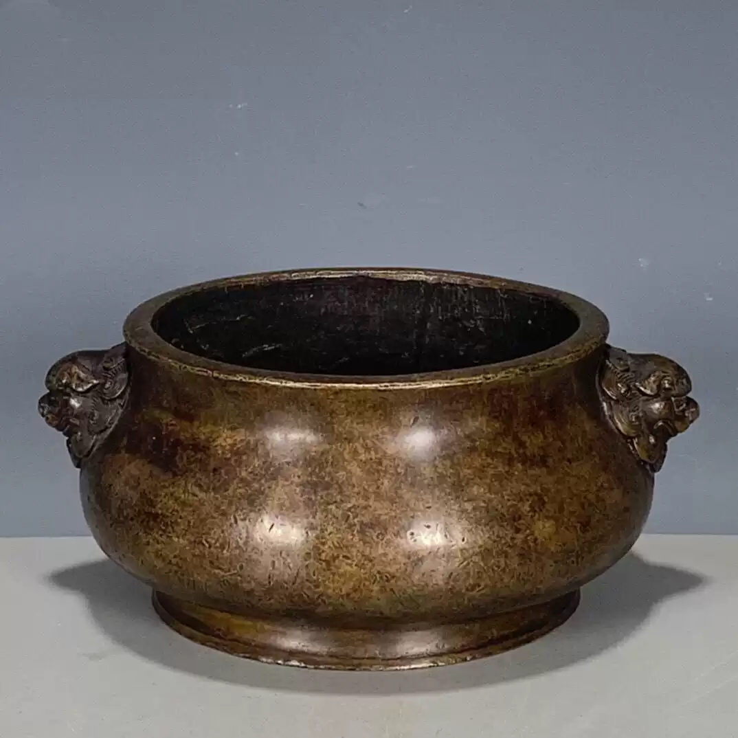 大明宣德年制銅器雙獸耳香爐古玩雜項古董舊貨收藏品