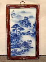 Wang Bus work: Mahogany painted with porcelain panels blue and white landscape pine wind hanging screen 90 cm high 53 cm wide