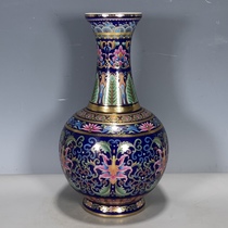 European reflux porcelain antique Qing Dynasty Qianlong year Ji blue glaze pastel gold tracing flower reflux vase