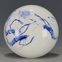 European return antiques collection old goods collection blue and white hand-painted shrimp interesting pattern holding box ink pad box old goods collection during the Republic of China period