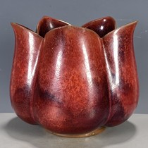 Antique porcelain supplies old goods Song Dynasty Jun porcelain kiln monochrome glaze red glaze flower mouth bowl washed