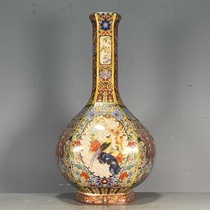 Overseas return porcelain antique old objects collection flower arrangement enamel flower and bird vase ornaments made in the Yongzheng period of the Qing Dynasty