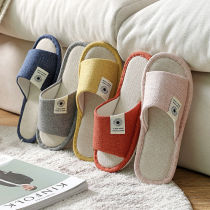 Linen slippers women summer cool slippers couples home summer indoor home cotton spring and autumn four seasons slippers men