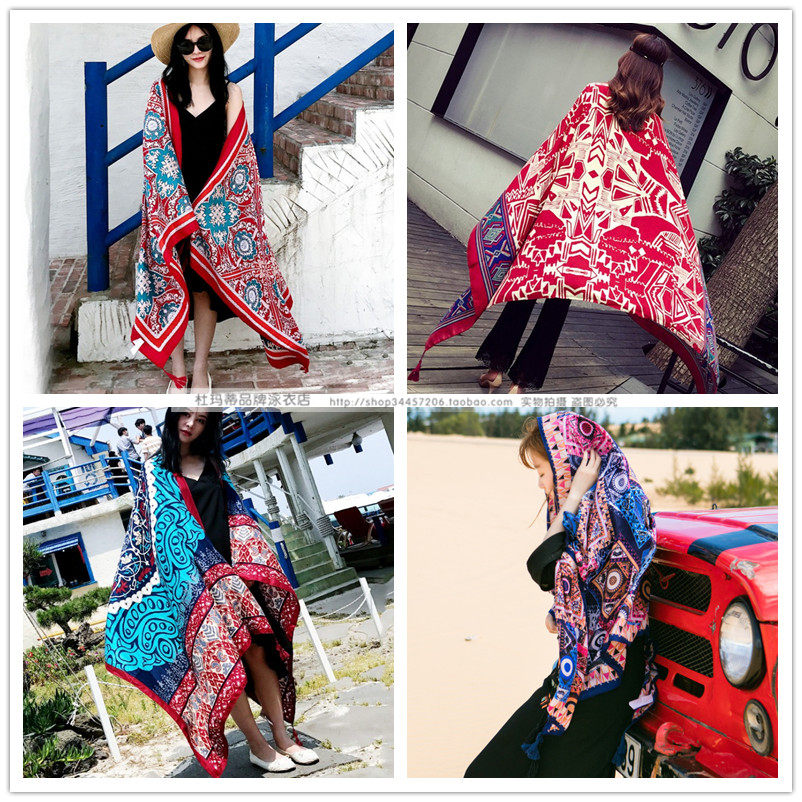 Qinghai Tibet tourism seaside vacation towel tea card Salt Lake shawl square towel Beach towel scarf Cotton and linen scarf woman