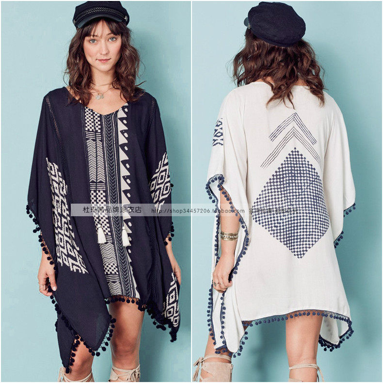 Seaside holiday skirt loose large size rayon embroidered beach skirt bikini suit jacket smock sun protection smock women