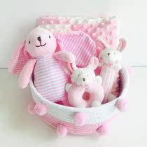 Baby Gift Box-Newborn Doudou blanket Long-eared rabbit doll Rattle Baby supplies set full moon 100 days gift