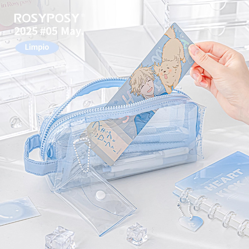 Rosyposy柔设笔袋痛大容痛透网纱透明笔袋考试用高颜值ins风文具