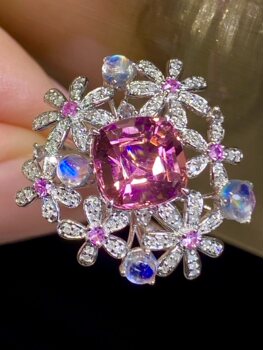 3.3ct pure vitreous natural rubellite ring, 18k white gold diamond heavy gold inlaid with 4.77 grams