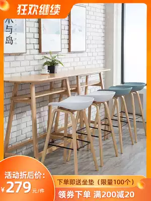 Amu and Island European solid wood bar chair modern simple home bar chair fashion creative high foot cashier stool