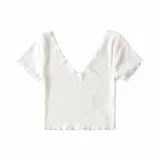 Европейский и американский стиль летние новые и задние деревянные серьги с V-образным вырезом Slim Short T-Sitch Ribbed Cotton Elastic