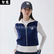 韩国SOUTHCAPE高尔夫球服 24春季golf女翻领字标配色针织马甲