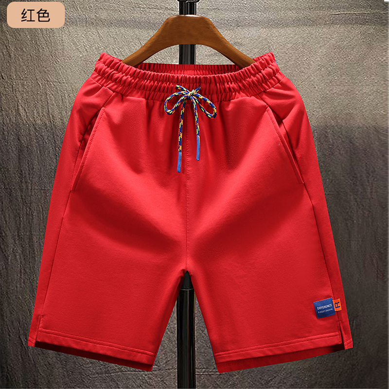 Shorts Men's Summer Pure Cotton Red Outer Wear Trendy Fitness Sports Casual Beach Pants Light Luxury Breeches Large Size Five Points