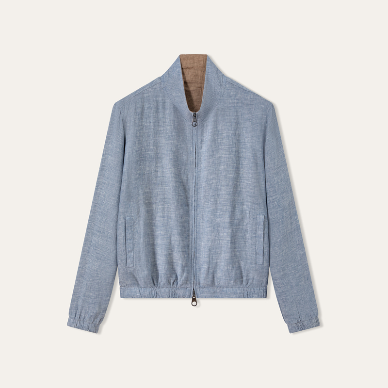 Jersey Zhenqi Luxury Lp Style 100% French Rain Dew Linen Reversible Bomber Pilot Jacket