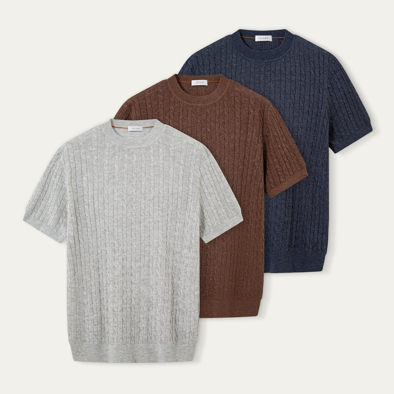Jersey Zhenqi Linen Lyocell Blend Cable Knit Dry-Fit Knit Round Neck Short Sleeve