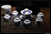 Kuanglu bottom blue and white cover bowl full hand-drawn full hand-painted Shouzi group wrapped branches Lotus fair teacup made in Jingdezhen