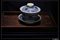 Full-full work cover bowl Wei Roger Qingfu bottom section Jingdezhen firewood kiln fired heavy work glaze Lower green flower spot Tangle Branches Lotus