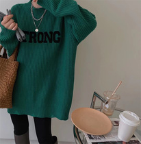 European station 2022 autumn and winter new round neck letter mid-length sweater womens winter thickened thin wool sweater women