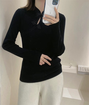 European Station 2021 Winter New European Retro Buckle Wool Bottom Shirt Womens Slim Slim Knitwear