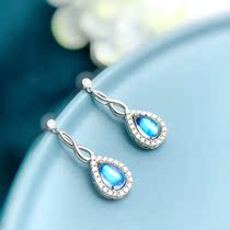 G18K gold line soft moonstone earrings 18k white gold diamond stud earrings